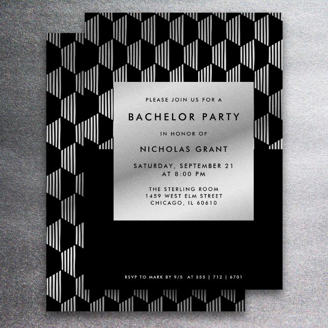 Stylish Bachelor Party Modern Faux Silver Foil Invitation (Creator Uploaded)