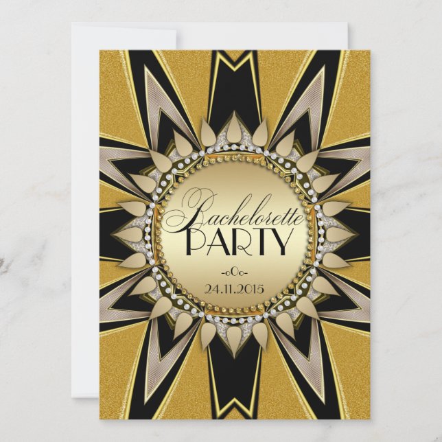 Stylish Bachelorette Gold Black Party Invitations (Front)