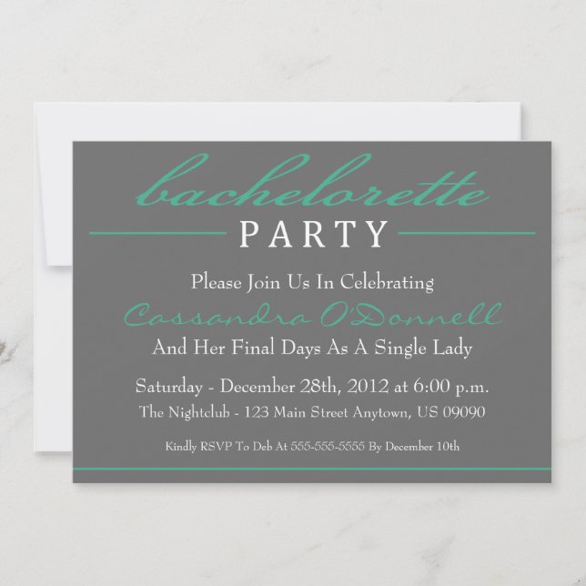 Stylish Bachelorette Party Invitations Dark Green (Front)