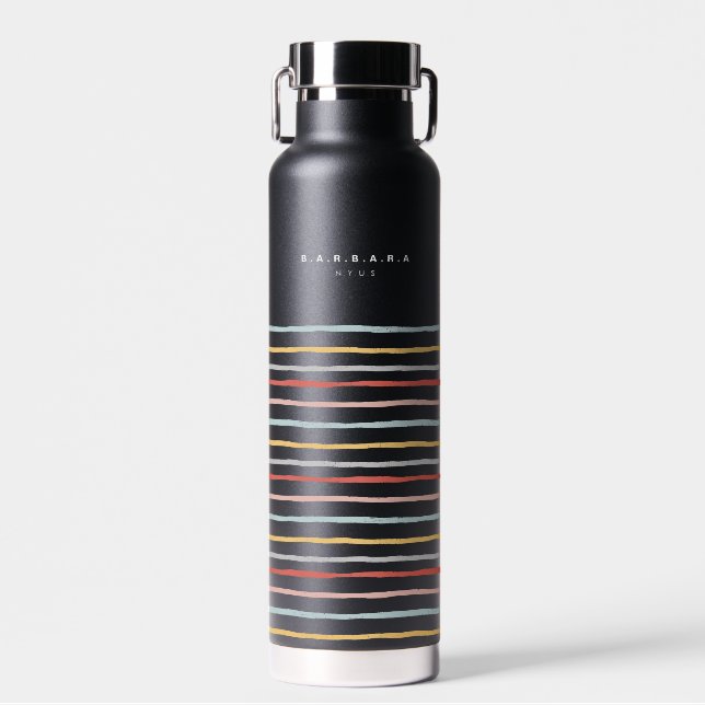 Stylish Back to School Colourful Stripes Monogram Water Bottle (Front)