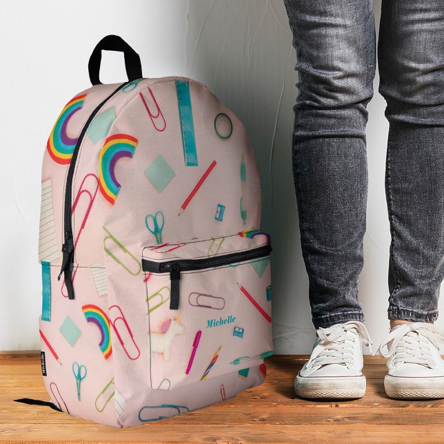 Stylish Back to School Supplies Rainbow Pink  Printed Backpack (Stylish Back to School Supplies Rainbow Pink Printed Backpack
)