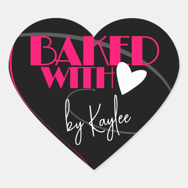 Stylish Baked with Love Baking Signature Name  Heart Sticker (Front)