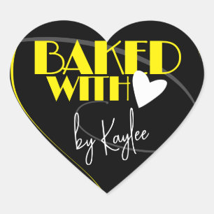 Stylish Baked with Love Baking Signature Name  Heart Sticker