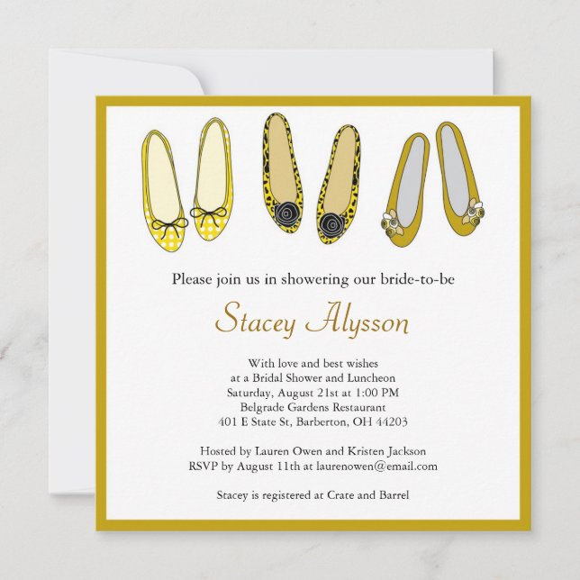 Stylish Ballet Flat Shoes Bridal Shower Invitation (Front)