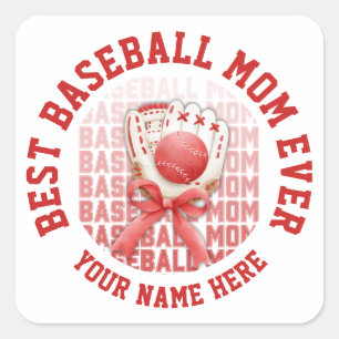 Stylish BASEBALL MOM Custom Name Square Sticker