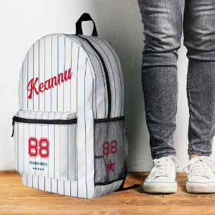 Stylish Baseball Sporty Red White Blue Stripes Printed Backpack