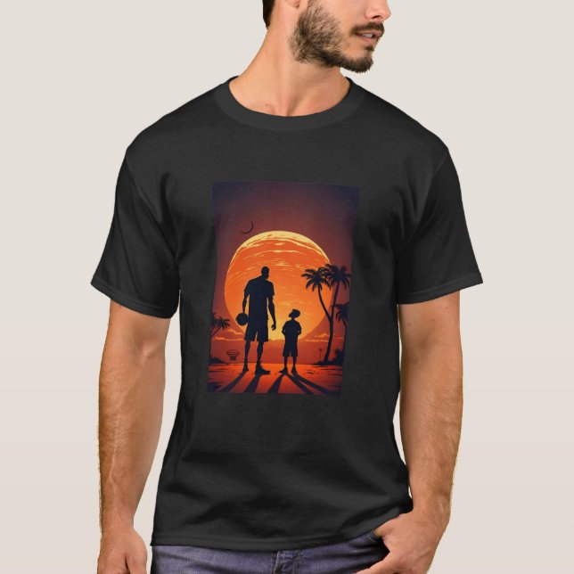 Stylish Basketball Enthusiasts Father and Son Play T-Shirt (Front)