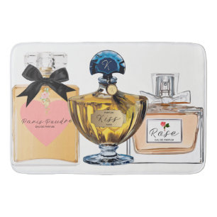 Stylish Bath Mat, Vintage Perfume Bottles, Pretty Bath Mat