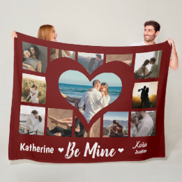 Stylish Be Mine Valentine XO Photo Collage Red Fleece Blanket