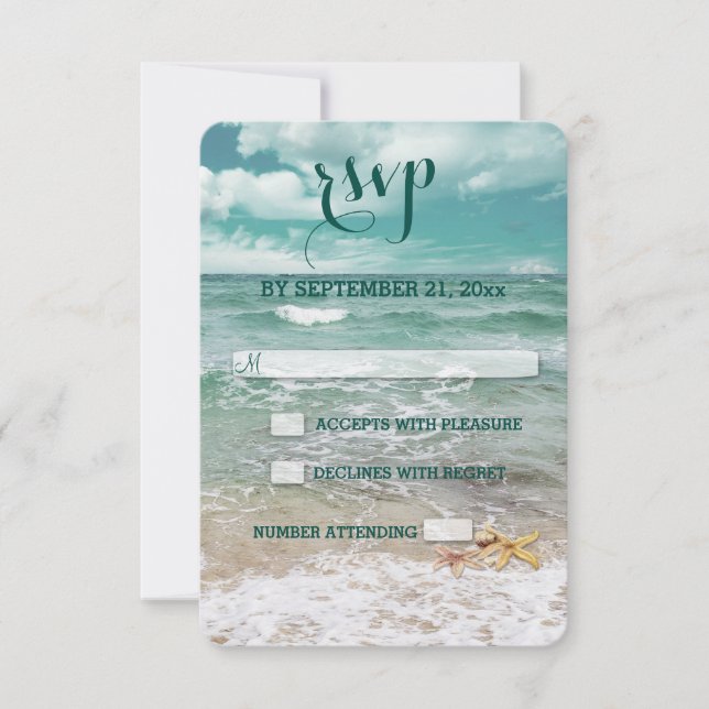Stylish Beach Starfish Wedding RSVP Card (Front)