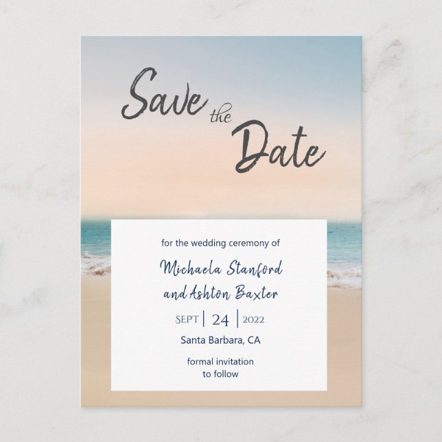 Stylish Beach Wedding Save The Date Announcement  Postcard (Front)