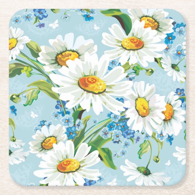 Stylish beautiful bright floral pattern 2 square paper coaster (Front)