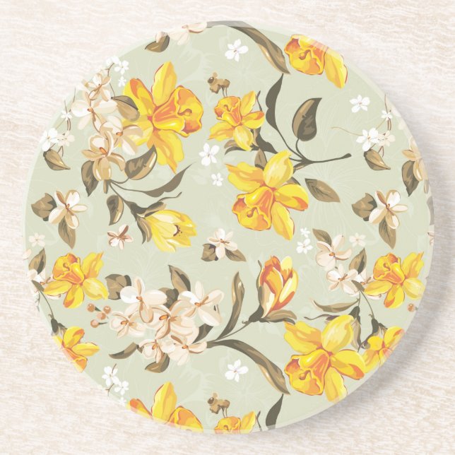 Stylish beautiful bright floral pattern coaster (Front)