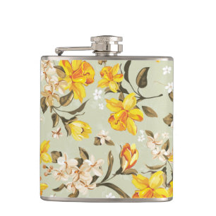 Stylish beautiful bright floral pattern hip flask