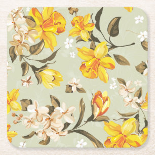 Stylish beautiful bright floral pattern square paper coaster
