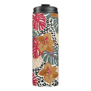 Stylish beautiful tropical forest print on leopard thermal tumbler