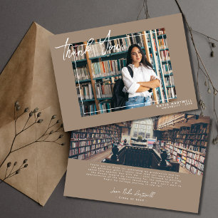 Stylish Beige   2 Photo Graduation Thank You Card