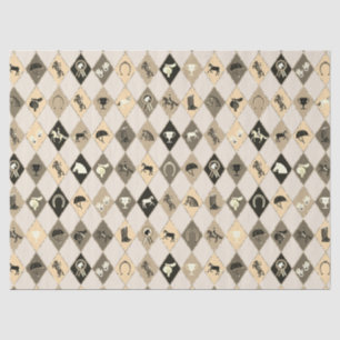 Stylish Beige Cream Equestrian Diamond Pattern Tissue Paper