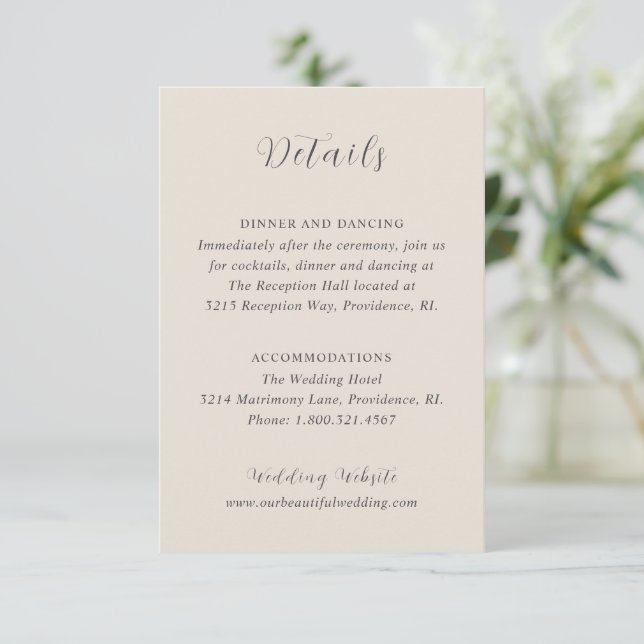 Stylish Beige Modern Wedding Enclosure Card (Standing Front)