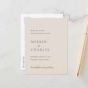 Stylish Beige Modern Wedding Save the Date Announcement Postcard