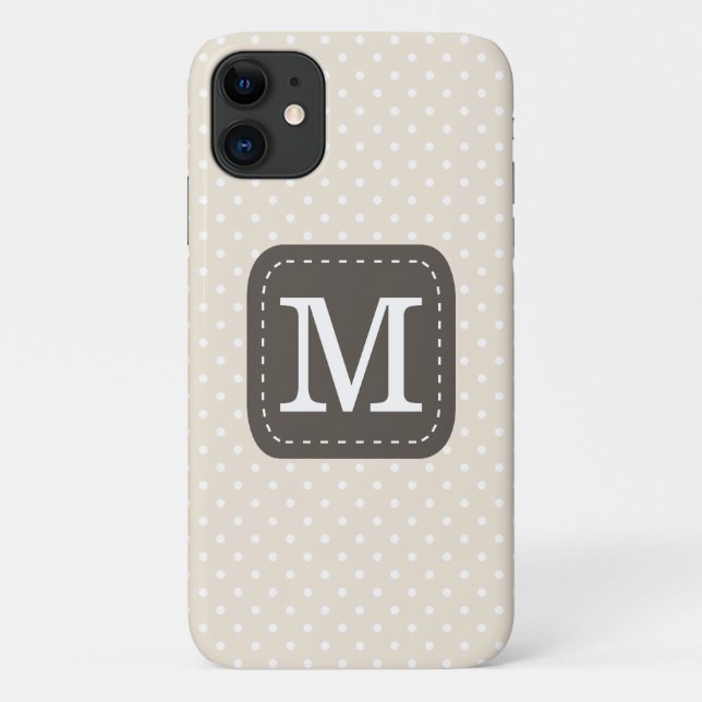 Stylish Beige Polka Dot Pattern Custom Monogram Case-Mate iPhone Case (Back)