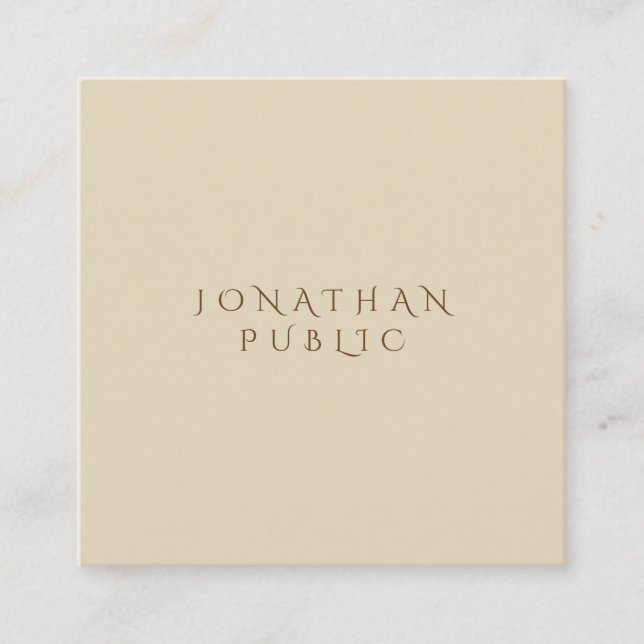 Stylish Beige Simple Template Minimalist Modern Square Business Card (Front)