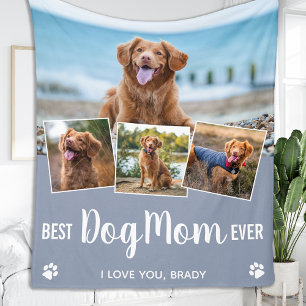 Stylish Best Dog Mum Personalised 4 Photo Collage Fleece Blanket