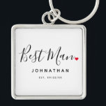 Stylish Best Man Wedding Key Ring<br><div class="desc">The perfect gift for any best man, the fun and modern design features stylish typography script font "Best Man" wording with a cute little red love heart full stops. The design is easy to personalise with a name and established wedding date and will be the perfect keepsake from your special...</div>