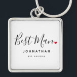 Stylish Best Man Wedding Key Ring<br><div class="desc">The perfect gift for any best man, the fun and modern design features stylish typography script font "Best Man" wording with a cute little red love heart full stops. The design is easy to personalise with a name and established wedding date and will be the perfect keepsake from your special...</div>