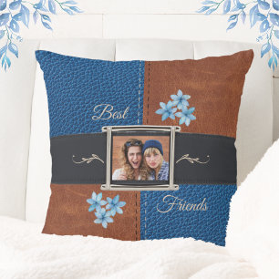 Stylish Bestie Gift Throw Pillow BFF Blue, Brown