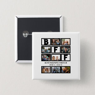 Stylish BFF Best Friends Forever 9 Photo Collage 15 Cm Square Badge