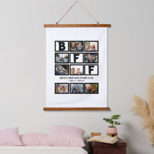 Stylish BFF Best Friends Forever 9 Photo Collage Hanging Tapestry