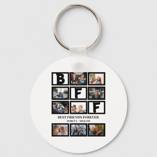 Stylish BFF Best Friends Forever 9 Photo Collage Key Ring (Front)