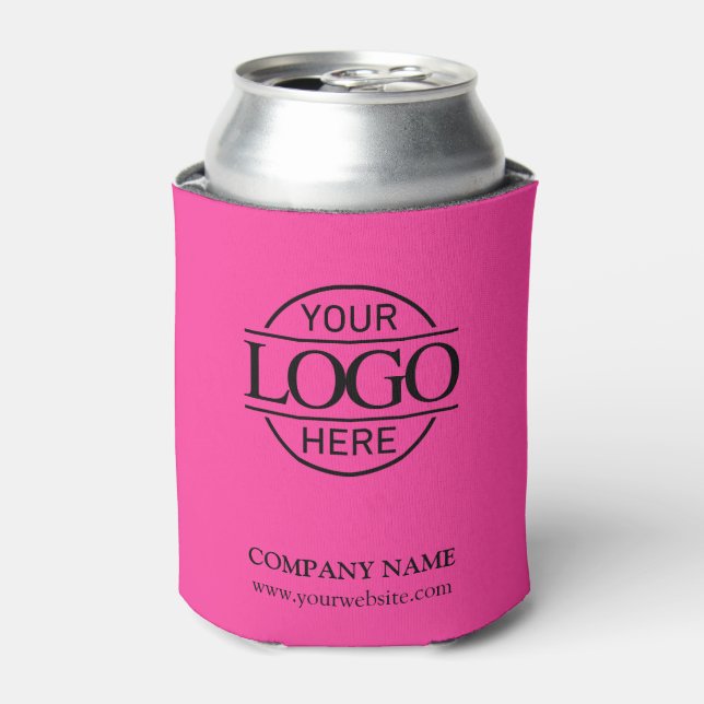 Stylish Bight Pink Corporate Company Business Logo Can Cooler (Can Front)