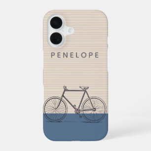 Stylish Bike Drawing Blush and Blue Personalised iPhone 16 Case