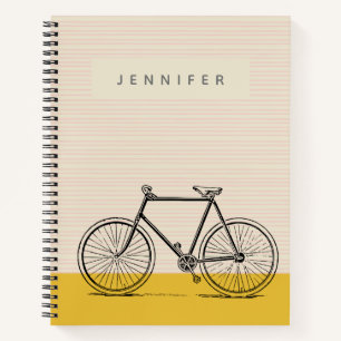 Stylish Bike Illustration Blush and Yellow Name Notebook