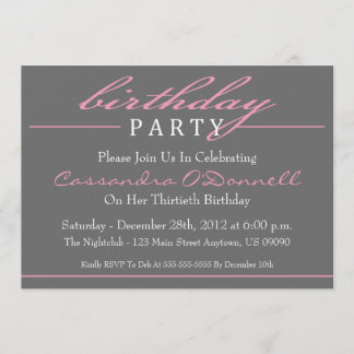 Stylish Birthday Party Invitations (Pink)