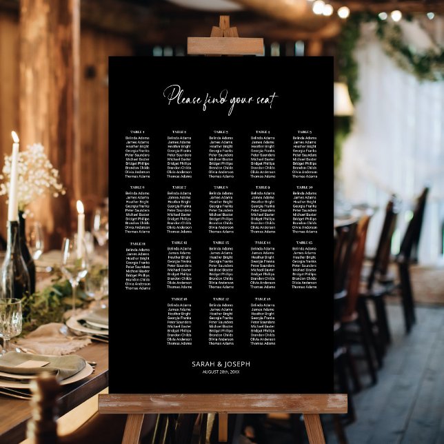 Stylish Black 18 Table Wedding Seating Chart (Creator Uploaded)