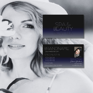 Stylish Black and Blue Chic Mirror Font with Photo Business Card