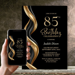 Stylish Black and Gold 85th Birthday Party Invitation
