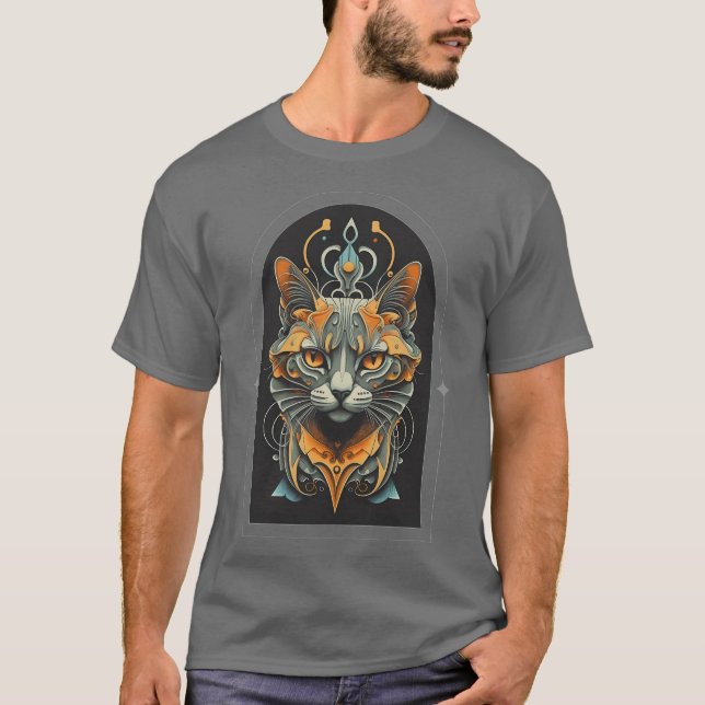 Stylish black and gold cat face T-Shirt (Front)