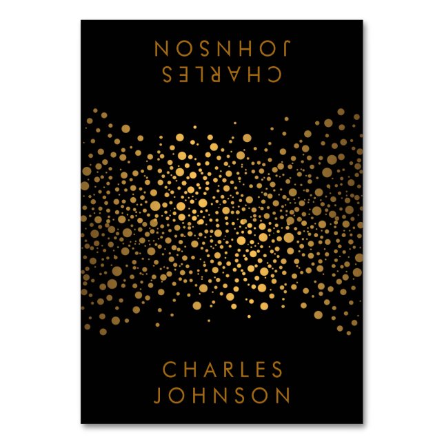 Stylish Black and Gold Confetti Dots | Place Cards (Front)