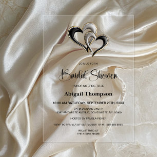 Stylish Black and Gold Hearts Bridal Shower Acrylic Invitations