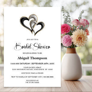 Stylish Black and Gold Hearts Bridal Shower Invitation