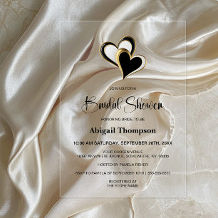 Stylish Black and Gold Love Hearts Bridal Shower Acrylic Invitations
