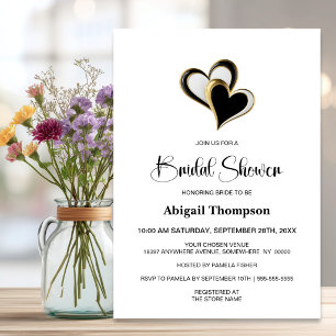 Stylish Black and Gold Love Hearts Bridal Shower Invitation