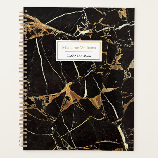 Stylish Black and Gold Marble | Personalised Planner (Front)