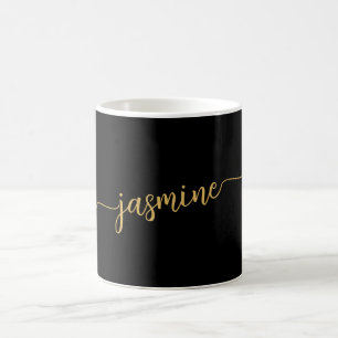 Stylish Black And Gold Monogram Name Signature Coffee Mug