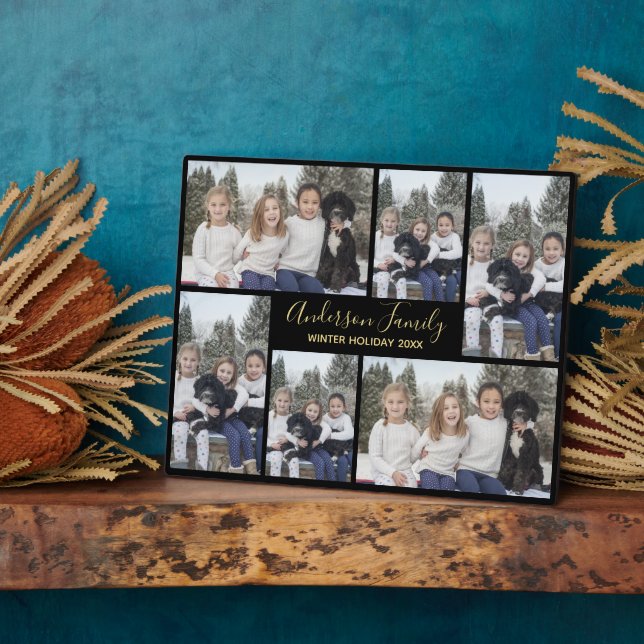 Stylish Black and Gold Six Image DIY Plaque (Side)