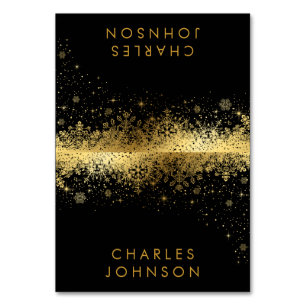 Stylish Black and Gold Snowflakes Place Cards